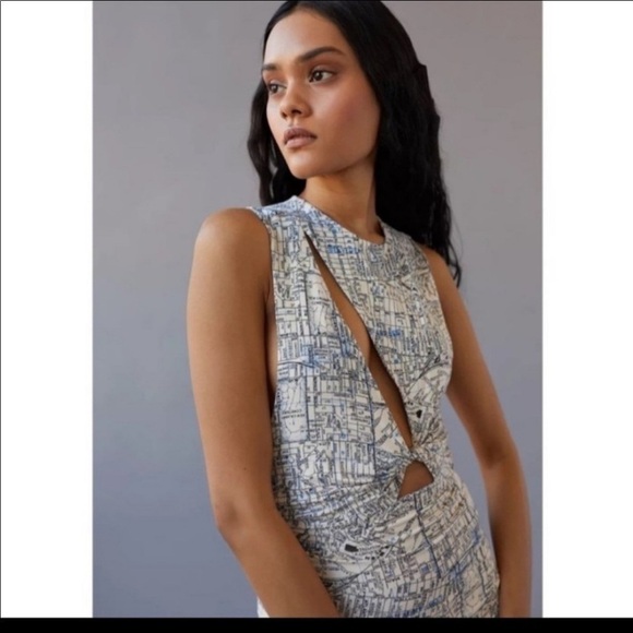Urban Outfitters Amya Map Print Front Twist Mini Dress with Cut out - Picture 1 of 10